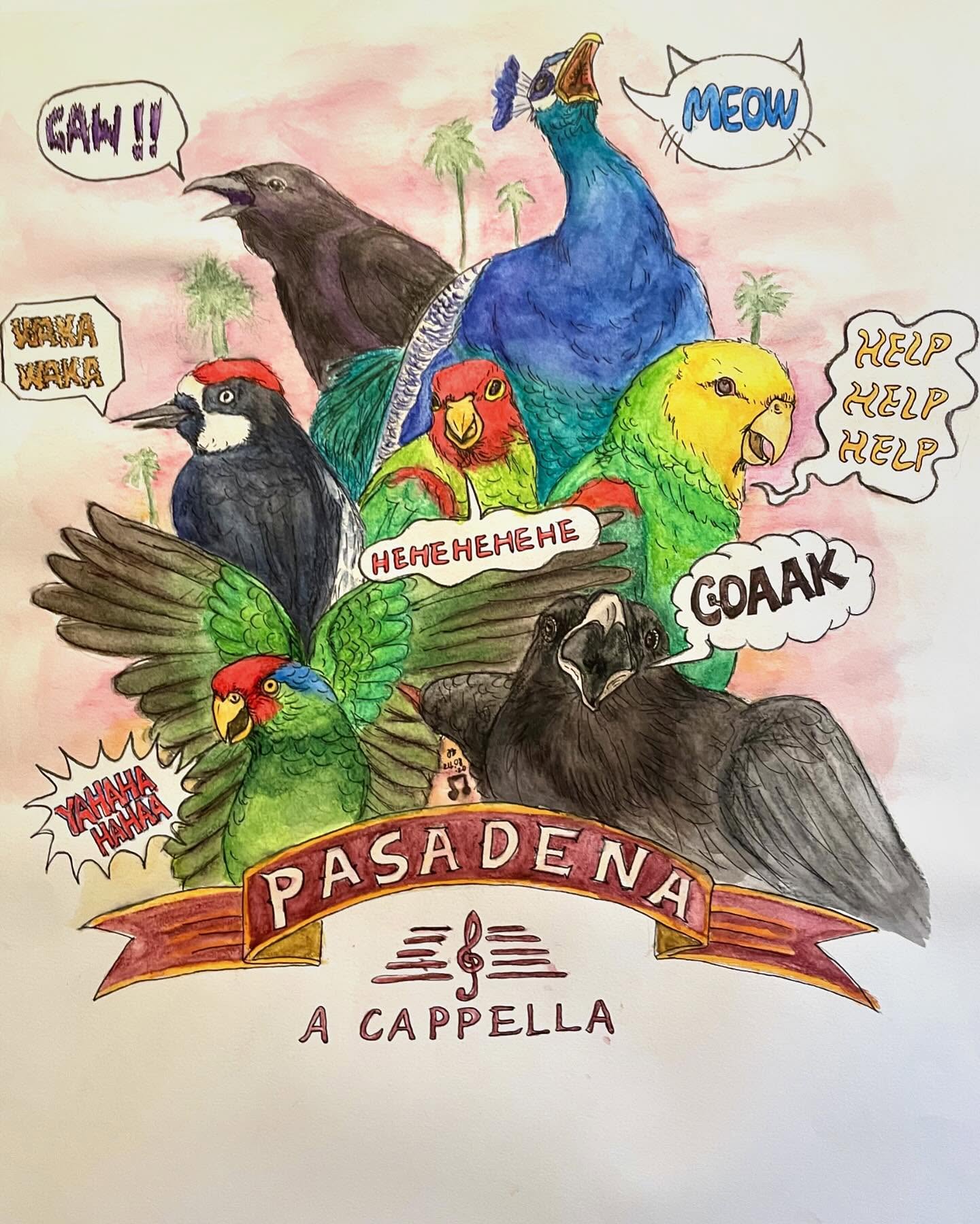Birds painting titled The Pasadena A Capella